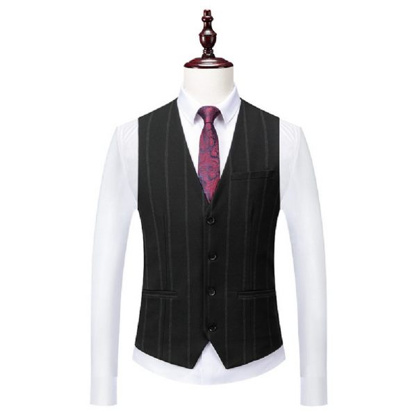 Costume 3 Pièces Pour Hommes Un Bouton Motif À Rayures Amples - Noir