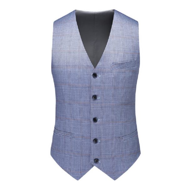 Costume 3 Pièces Pour Hommes Vêtements Formels Élégants À La Mode Motif Carreaux Deux Boutons - Bleu