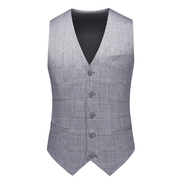 Costume 3 Pièces Pour Hommes Vêtements Formels Élégants À La Mode Motif Carreaux Deux Boutons - Gris