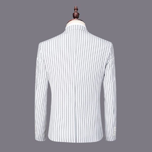 Costume 3 Pièces Pour Hommes Vêtements Formels Minces Motif À Rayures Deux Boutons - Blanc