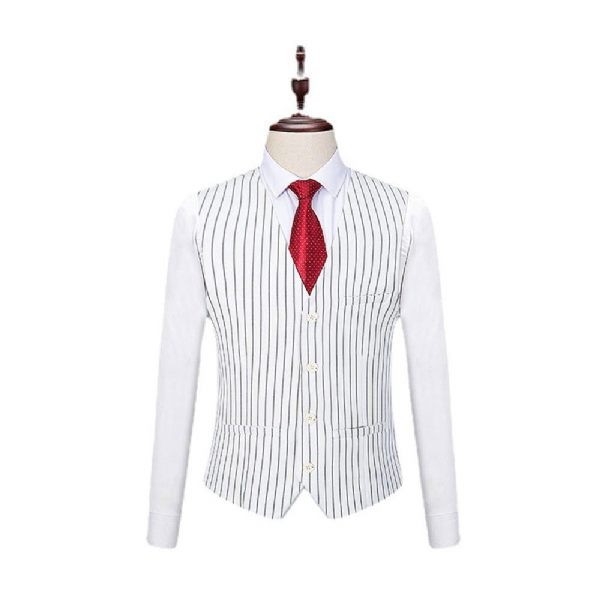 Costume 3 Pièces Pour Hommes Vêtements Formels Minces Motif À Rayures Deux Boutons - Blanc