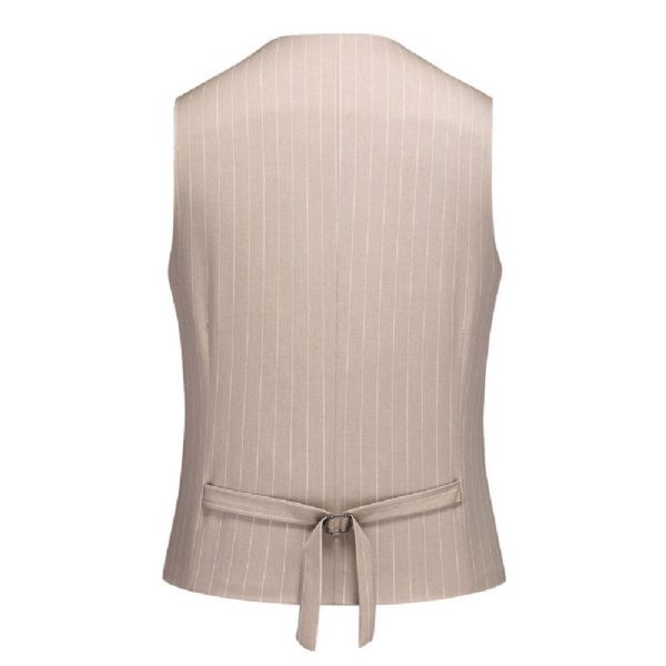 Costume 3 Pièces Pour Hommes Vêtements Formels Motif À Rayures Simple Boutonnage Deux Boutons - Kaki