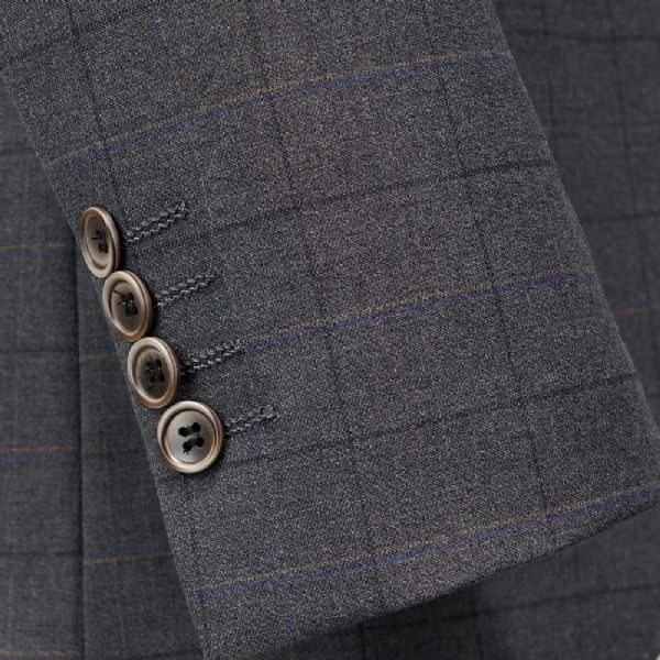 Costume Homme 3 Pièces Motif Carreaux Slim Business Moderne Deux Boutons Col Plat - Gris