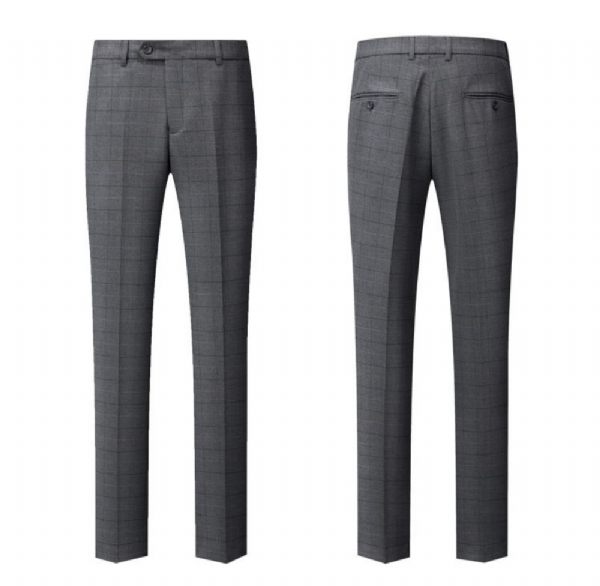 Costume Homme 3 Pièces Motif Carreaux Slim Business Moderne Deux Boutons Col Plat - Gris