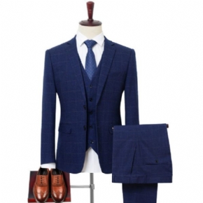 Costume Surdimensionné 3 Pièces Pour Hommes Motif À Carreaux Simple Boutonnage Deux Boutons