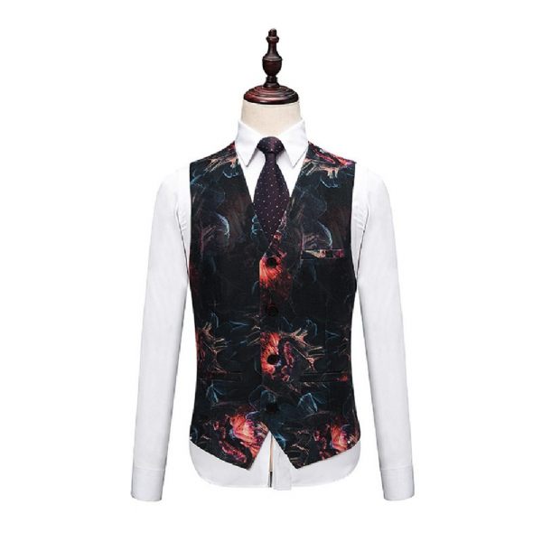Costume Surdimensionné 3 Pièces Pour Hommes Motif Floral Un Bouton Robe Formelle - Rouge