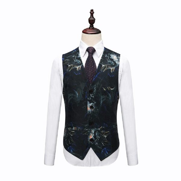 Costume Surdimensionné 3 Pièces Pour Hommes Motif Floral Un Bouton Robe Formelle - Bleu