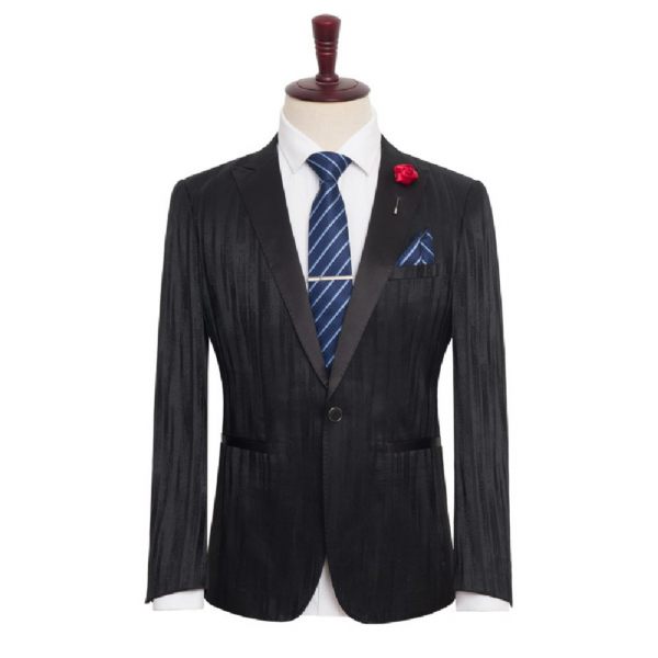 Costume Surdimensionné 3 Pièces Pour Hommes Vêtements Formels À Rayures Amples Tendance Un Bouton Col Plat - Noir