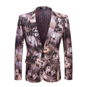 Homme Blazer Manteau Sport Motif Léopard / Loup Tigre Un Bouton Poches À Rabat Col Plat