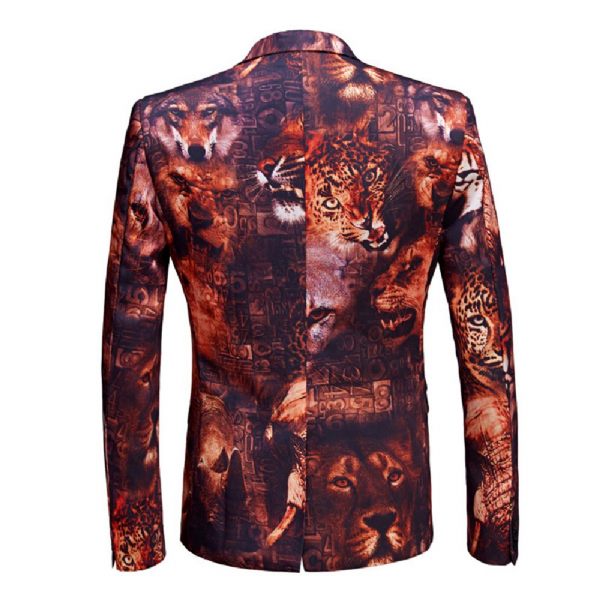 Homme Blazer Manteau Sport Motif Léopard / Loup Tigre Un Bouton Poches À Rabat Col Plat - Rouge / Jaune