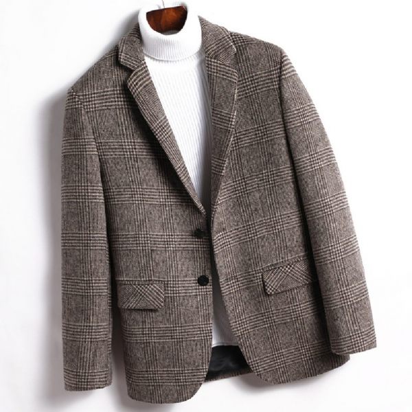 Homme Blazer Sport Manteau Automne / Hiver Laine Plaid Deux Boutons