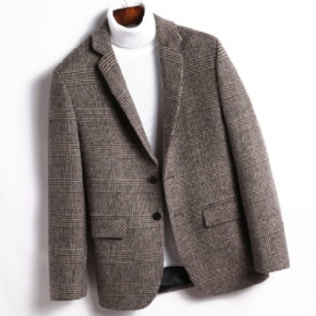 Homme Blazer Sport Manteau Automne / Hiver Laine Plaid Deux Boutons