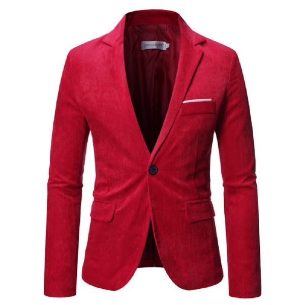 Homme Blazer Sport Manteau Automne / Hiver Velours Côtelé Mince Un Bouton Poches À Rabat