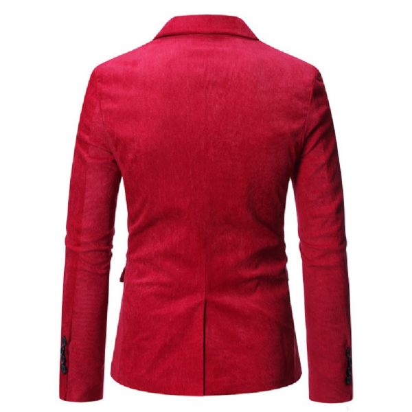 Homme Blazer Sport Manteau Automne / Hiver Velours Côtelé Mince Un Bouton Poches À Rabat - Rouge