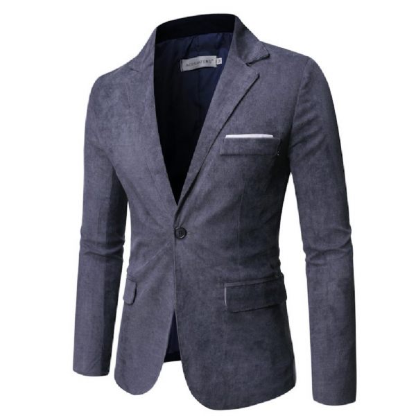Homme Blazer Sport Manteau Automne / Hiver Velours Côtelé Mince Un Bouton Poches À Rabat - Gris