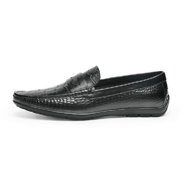 Mocassin Homme Cuir Vache Motif Crocodile - Noir