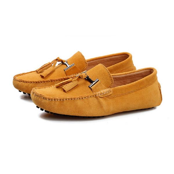 Mocassin Pour Hommes Chaussures Conduite Gland Cuir Suédé - Jaune
