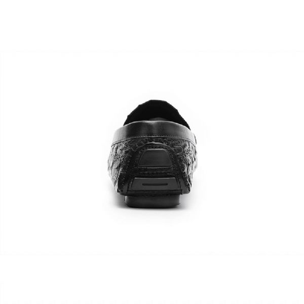 Mocassin Pour Hommes Motif Alligator Chaussures Conduite Cuir Vache Boucle Métal - Noir