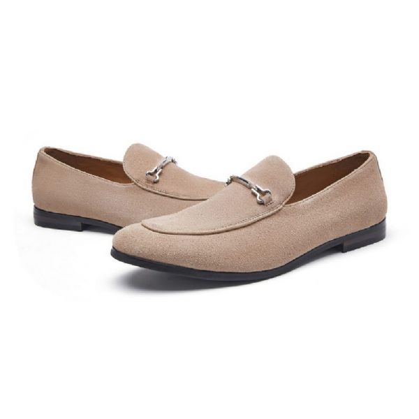 Mocassins Homme Cuir Nubuck Bout Rond - Kaki