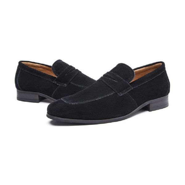 Mocassins Pour Hommes Nubuck Cuir Vache Talon Fer À Cheval - Noir