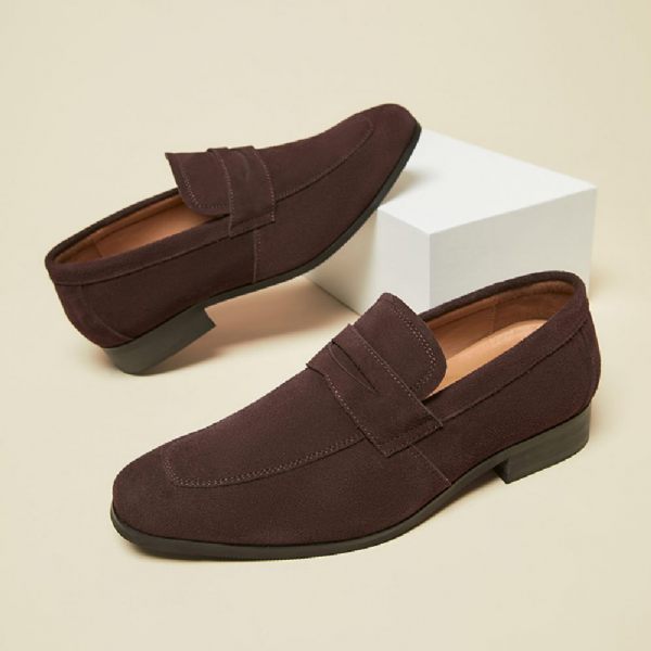 Mocassins Pour Hommes Nubuck Cuir Vache Talon Fer À Cheval - Brun