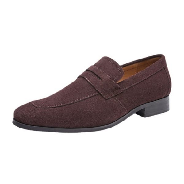 Mocassins Pour Hommes Nubuck Cuir Vache Talon Fer À Cheval - Brun